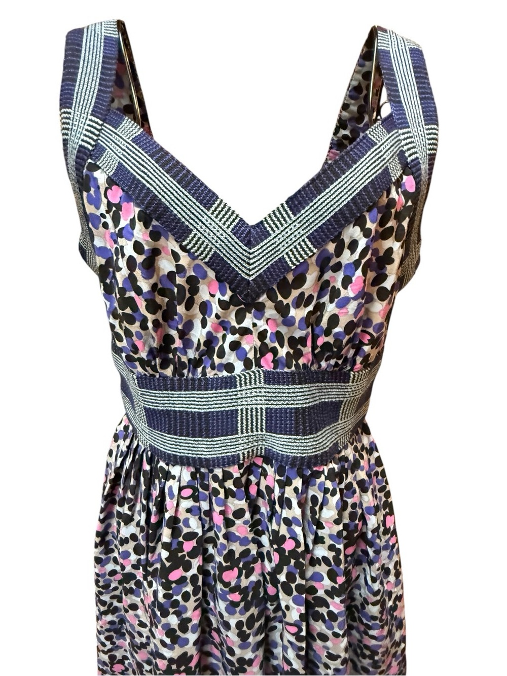 Anthropologie Plenty Tracy Reese Navy, Pink White Printed V-Neck Mini Dress